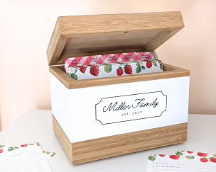 Personalized recipe box with watercolor dividers and 4 x 6 recipe cards | Personalized Wedding Gift, Bridal Shower or  Anniversary Gift 